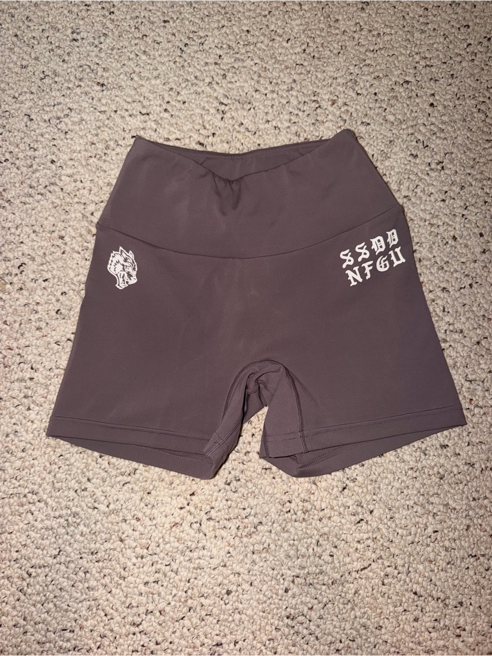 Darc Sport SHE Wolves Mauve Gray High-Waist Athletic Shorts with White Logos